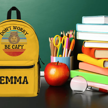 Kids Capybara School Backpack | Personalized School Bag | Yellow Book Bag