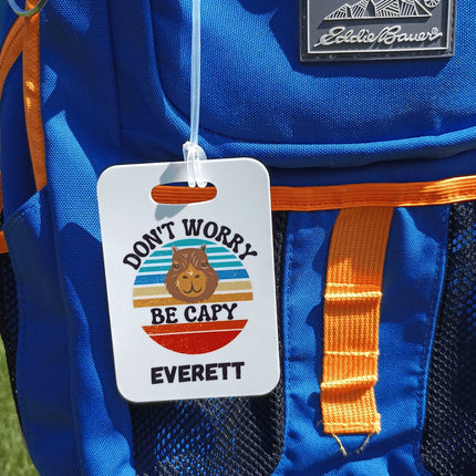 Kids School Backpack Tag | Capybara Schoolbag Label | Back to School Personalized Label | Don't Worry Be Capy | Child Backpack Tag