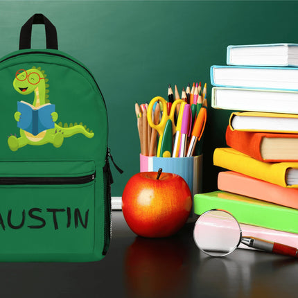 Kids Dinosaur School Backpack | Personalized School Bag | Green Book Bag