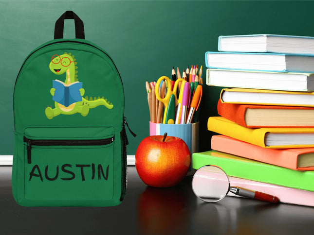 Kids Dinosaur School Backpack | Personalized School Bag | Green Book Bag
