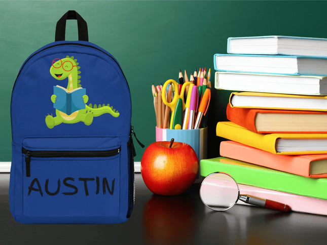 Kids Dinosaur School Backpack | Personalized School Bag | Dark Blue Book Bag