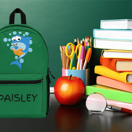 Kids Shark School Backpack | Personalized School Bag | Dark Green Book Bag