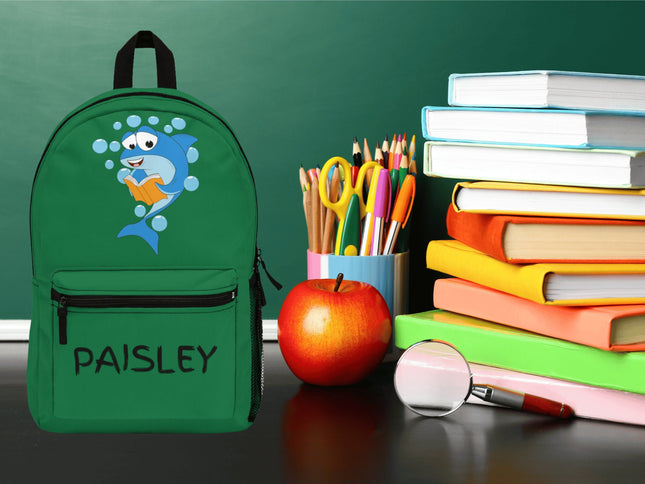 Kids Shark School Backpack | Personalized School Bag | Dark Green Book Bag