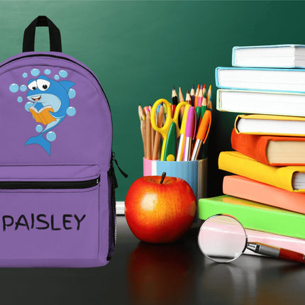 Kids Shark School Backpack | Personalized School Bag | Purple Book Bag