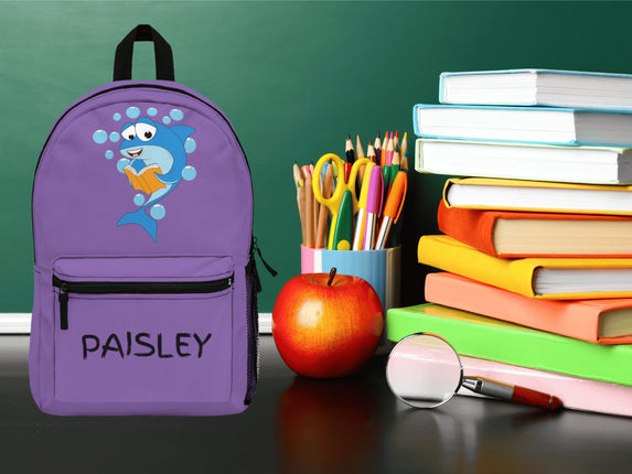 Kids Shark School Backpack | Personalized School Bag | Purple Book Bag