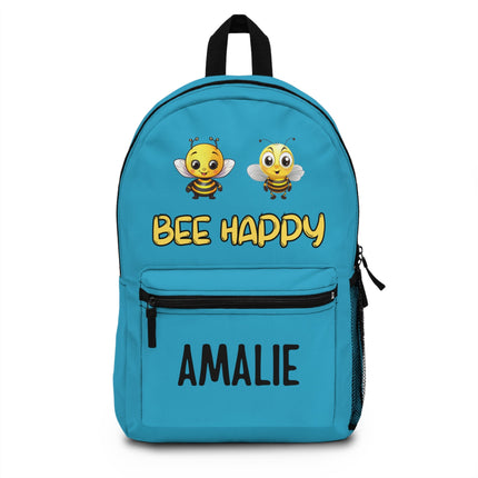 Kids Bee Happy School Backpack | Personalized School Bag | Turquoise Book Bag