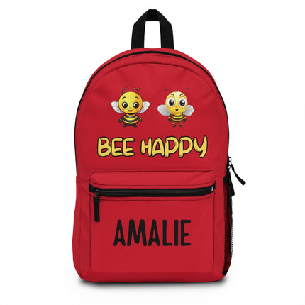 Kids Bee Happy School Backpack | Personalized School Bag | Red Book Bag