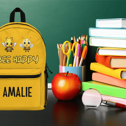 Kids Bee Happy School Backpack | Personalized School Bag | Yellow Book Bag