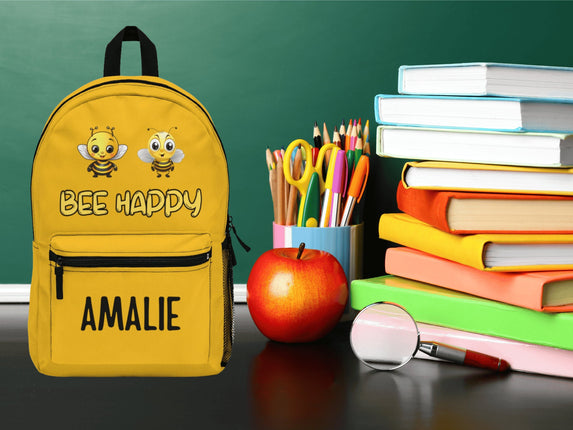 Kids Bee Happy School Backpack | Personalized School Bag | Yellow Book Bag