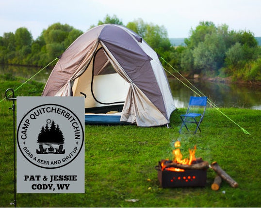 Camp Quitcherbitchin Banner | Personalized Camping Sign | Funny Camper Sign | Campground Banner |