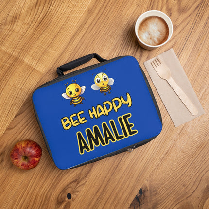 Bee Happy Lunch Bag | Personalized Kids Lunch Box | Dark Blue School Lunch Bag | Insulated Lunch bag