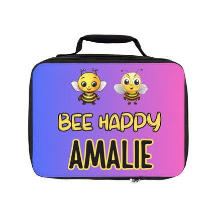 Bee Happy Lunch Bag | Personalized Kids Lunch Box | Pink and Blue School Lunch Bag | Insulated Lunch Bag