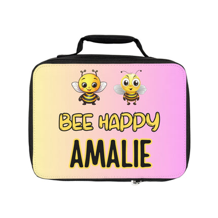 Bee Happy Lunch Bag | Personalized Kids Lunch Box | Yellow and Pink School Lunch Bag | Insulated Lunch Bag
