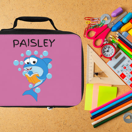 Cute Shark Lunch Bag | Personalized Kids Lunch Box | Insulated School Lunch Bag | Pink Childrens Backpack