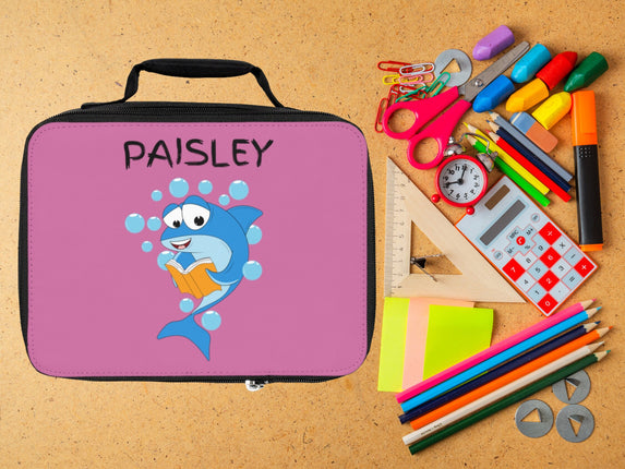 Cute Shark Lunch Bag | Personalized Kids Lunch Box | Insulated School Lunch Bag | Pink Childrens Backpack