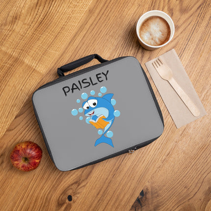 Cute Shark Lunch Bag | Personalized Kids Lunch Box | Insulated School Lunch Bag | Gray Childrens Backpack