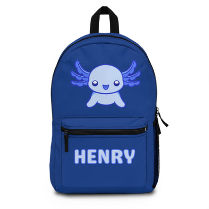Kids Axolotl School Backpack | Personalized School Bag | Navy Blue Book Bag