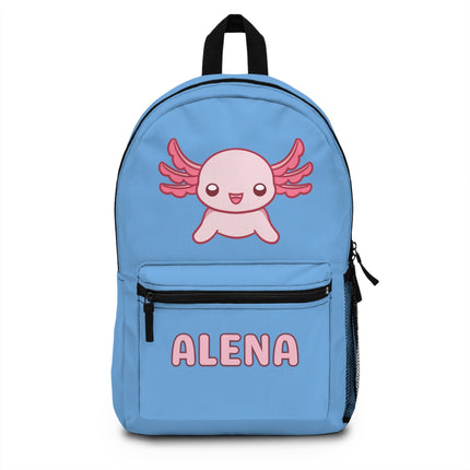 Kids Axolotl School Backpack | Personalized School Bag | Light Blue Book Bag