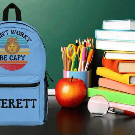 Kids Capybara School Backpack | Personalized School Bag | Light Blue Book Bag