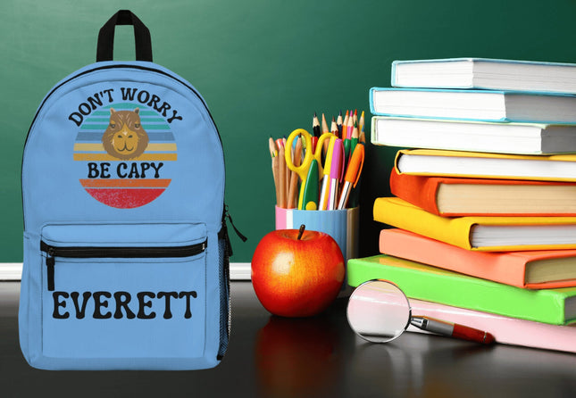 Kids Capybara School Backpack | Personalized School Bag | Light Blue Book Bag