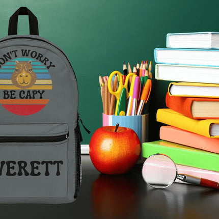 Kids Capybara School Backpack | Personalized School Bag | Dark Gray Book Bag