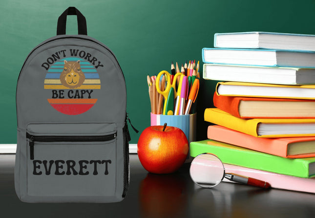 Kids Capybara School Backpack | Personalized School Bag | Dark Gray Book Bag