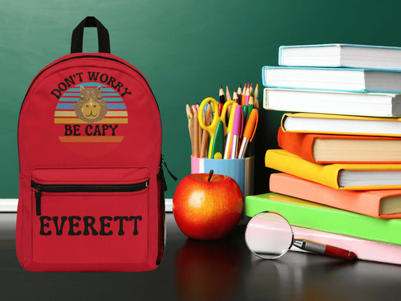 Kids Capybara School Backpack | Personalized School Bag | Dark Red Book Bag
