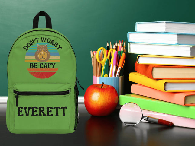 Kids Capybara School Backpack | Personalized School Bag | Green Book Bag