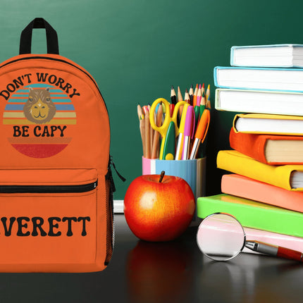 Kids Capybara School Backpack | Personalized School Bag | Orange Book Bag