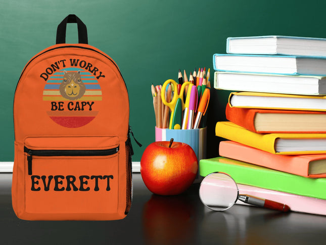 Kids Capybara School Backpack | Personalized School Bag | Orange Book Bag