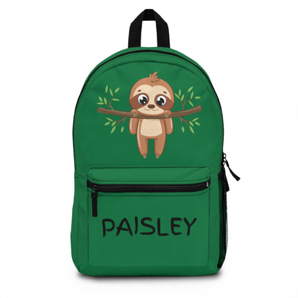 Kids Sloth School Backpack | Personalized School Bag |Green Book Bag