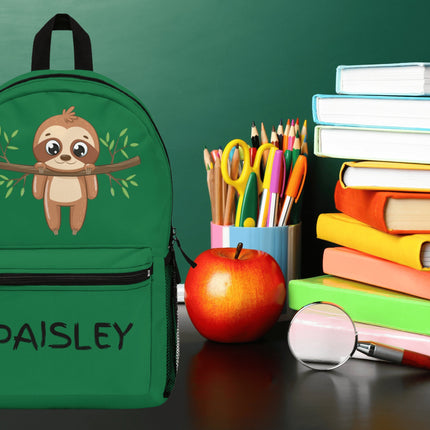 Kids Sloth School Backpack | Personalized School Bag |Green Book Bag