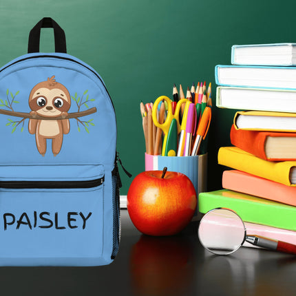 Kids Sloth School Backpack | Personalized School Bag | Light Blue Book Bag