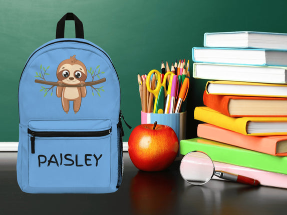 Kids Sloth School Backpack | Personalized School Bag | Light Blue Book Bag
