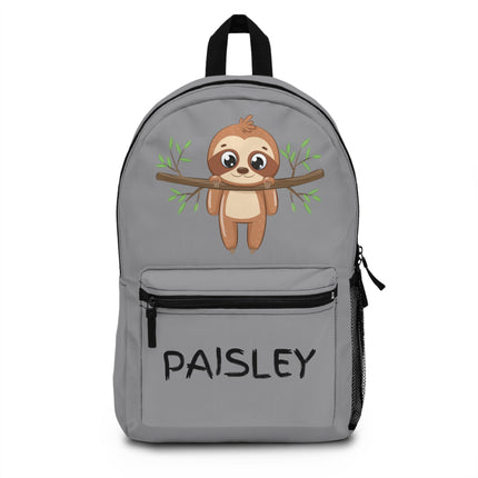 Kids Sloth School Backpack | Personalized School Bag |Gray Book Bag
