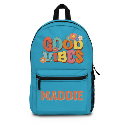 Kids Good Vibes School Backpack | Personalized School Bag | Turquoise Book Bag