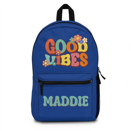 Kids Good Vibes School Backpack | Personalized School Bag | Dark Blue Book Bag