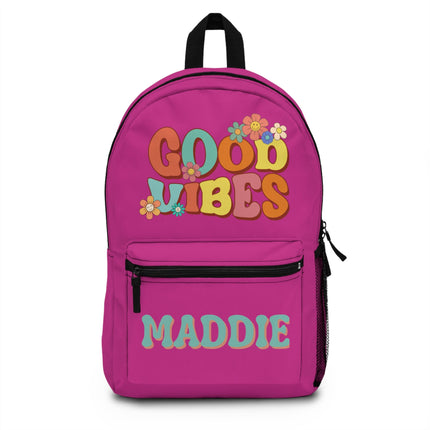 Kids Good Vibes School Backpack | Personalized School Bag | Pink Book Bag