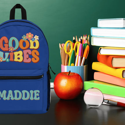 Kids Good Vibes School Backpack | Personalized School Bag | Dark Blue Book Bag