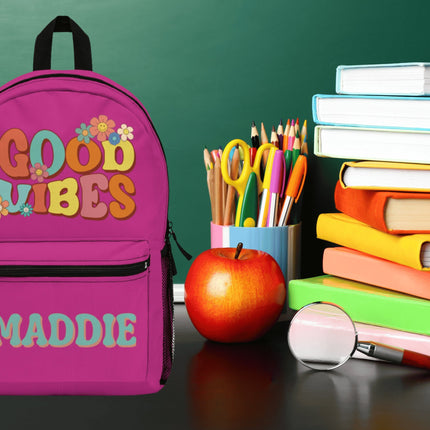 Kids Good Vibes School Backpack | Personalized School Bag | Pink Book Bag