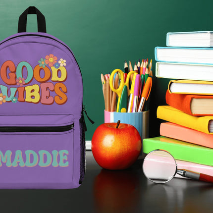 Kids Good Vibes School Backpack | Personalized School Bag | Purple Book Bag
