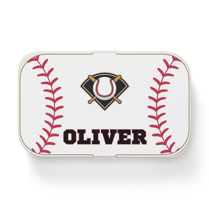 Personalized Baseball Bento Box: Kids School Lunch Container with Wooden Lid