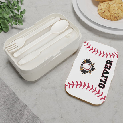 Personalized Baseball Bento Box: Kids School Lunch Container with Wooden Lid