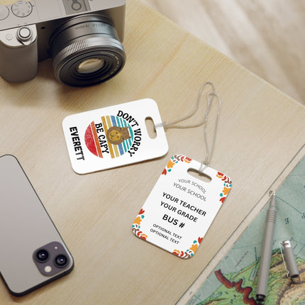 Kids School Backpack Tag | Capybara Schoolbag Label | Back to School Personalized Label | Don't Worry Be Capy | Child Backpack Tag