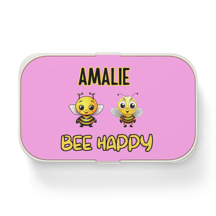 Personalized Bento Box | Bee Happy Bento Lunch Box | Kids School Snack Container | Custom Lunch Box | Pink Child Snack Box