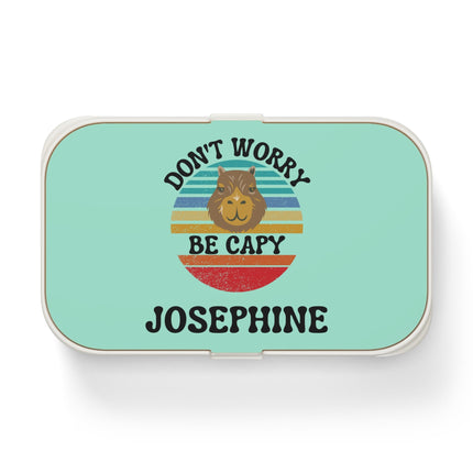 Personalized Bento Box | Don't Worry Be Capy Bento Lunch Box | Kids School Snack Container | Custom Lunch Box | Mint Green Child Snack Box