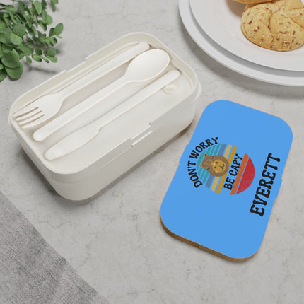 Personalized Bento Box | Don't Worry Be Capy Bento Lunch Box | Kids School Snack Container | Custom Lunch Box | Light Blue Child Snack Box