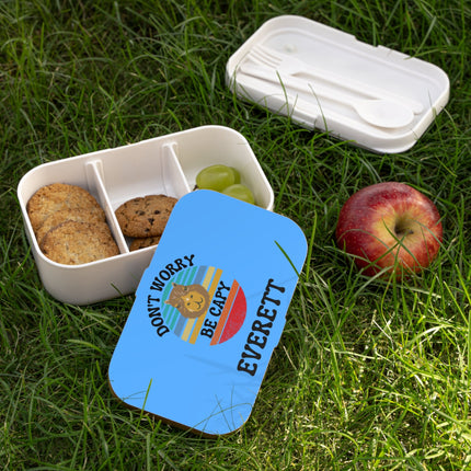 Personalized Bento Box | Don't Worry Be Capy Bento Lunch Box | Kids School Snack Container | Custom Lunch Box | Light Blue Child Snack Box