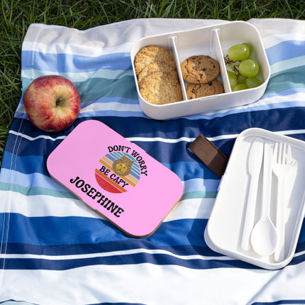 Personalized Bento Box | Don't Worry Be Capy Bento Lunch Box | Kids School Snack Container | Custom Lunch Box | Pink Child Snack Box