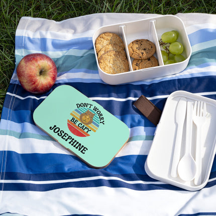 Personalized Bento Box | Don't Worry Be Capy Bento Lunch Box | Kids School Snack Container | Custom Lunch Box | Mint Green Child Snack Box